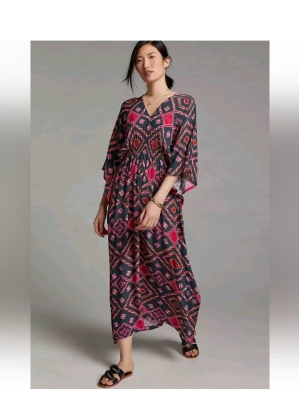 Rujuta Sheth Marie Cinch waist Kaftan Pink Rose Maxi Dress One size Fits NWOT